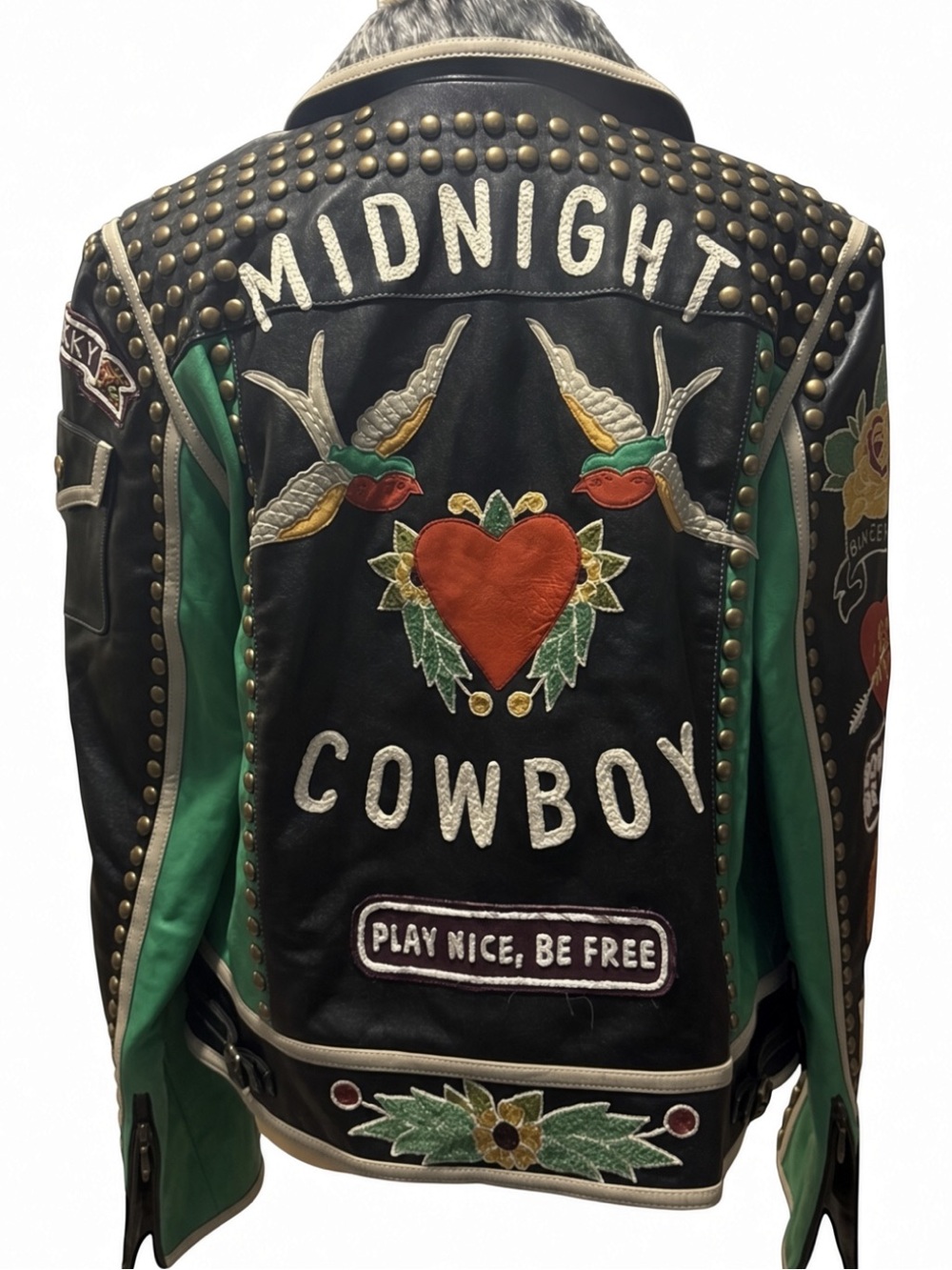 Double D Ranch Midnight Cowboy studded Embroidered Leather Biker Jacket RTL 1295 - Picture 3 of 6